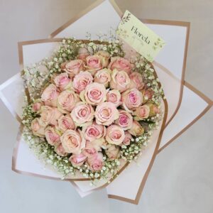Pink Roses And Baby's Breath Bouquet